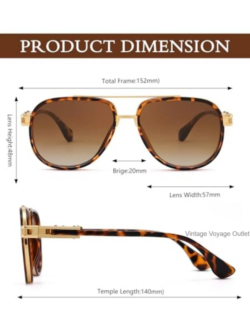Retro Oversized Aviator Sunglasses, Metal Double Bridge, UV Protection